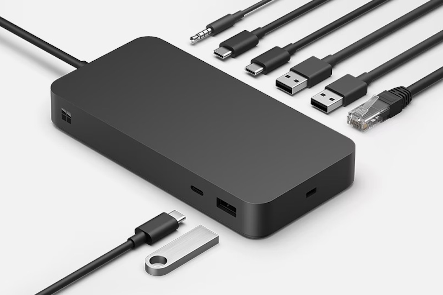 aMicrosoft Power Dock on a grey background