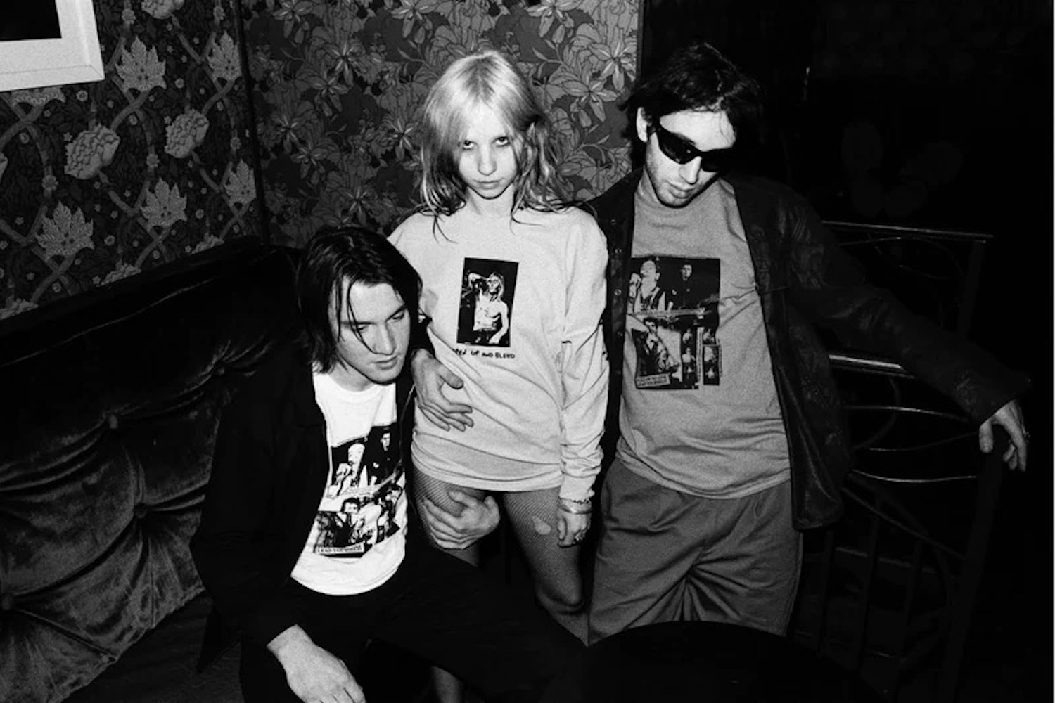 three musicians in Noah x Sniffin Glue clothing