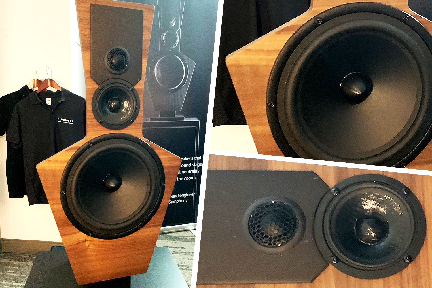 A brown speaker with a long, rectangular-shaped neck that expands into a pentagon shape
