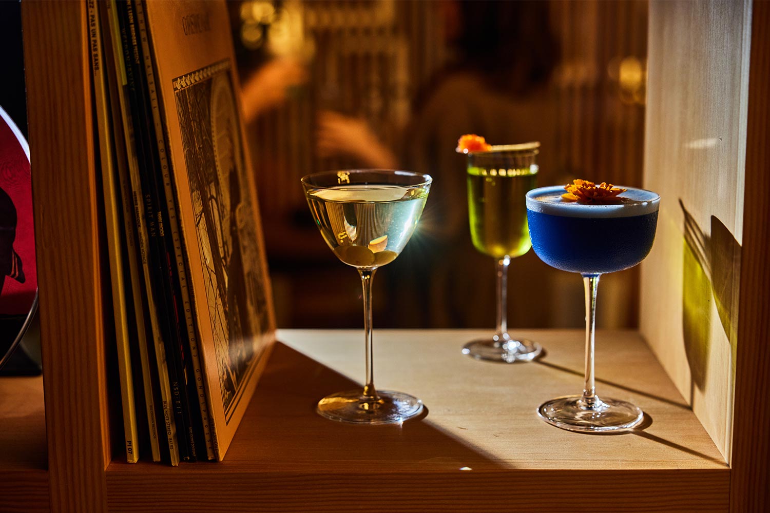 Cocktails at Equipment Room, a new vinyl bar in Austin, Texas at the Hotel Magdalena
