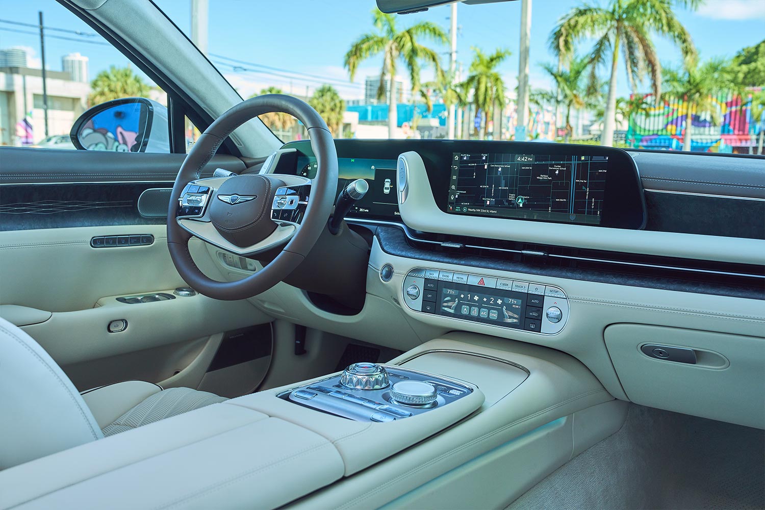 The interior dashboard and infotainment of the 2023 Genesis G90 sedan