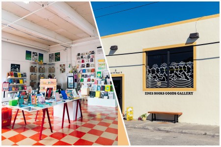 Row of art books and the Dale Zine bookstore in Miami, Florida