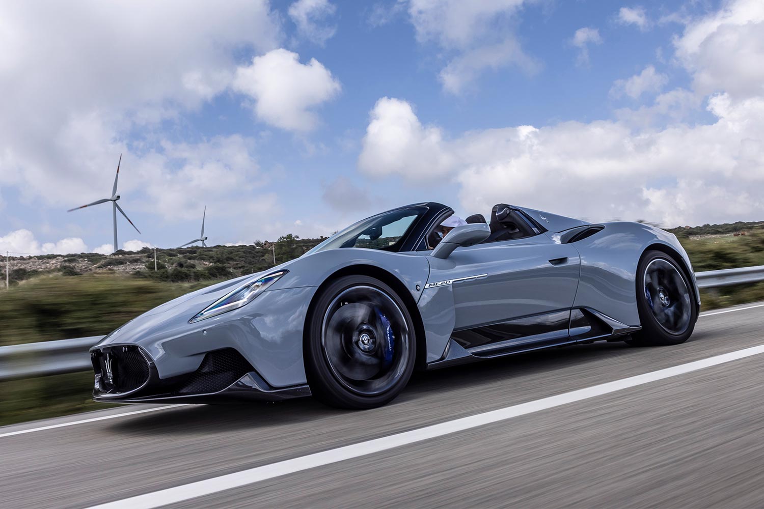 The Maserati MC20 Cielo, the convertible/spider version of the supercar, driving in Italy. Here's our full review.