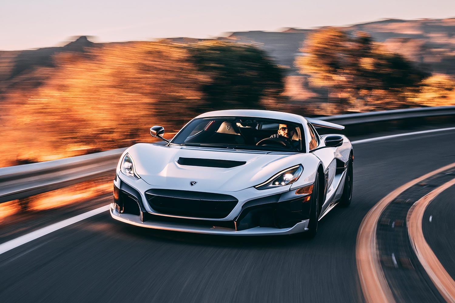 The 2023 Rimac Nevera in white. We drove and reviewed the electric hypercar from Croatia.