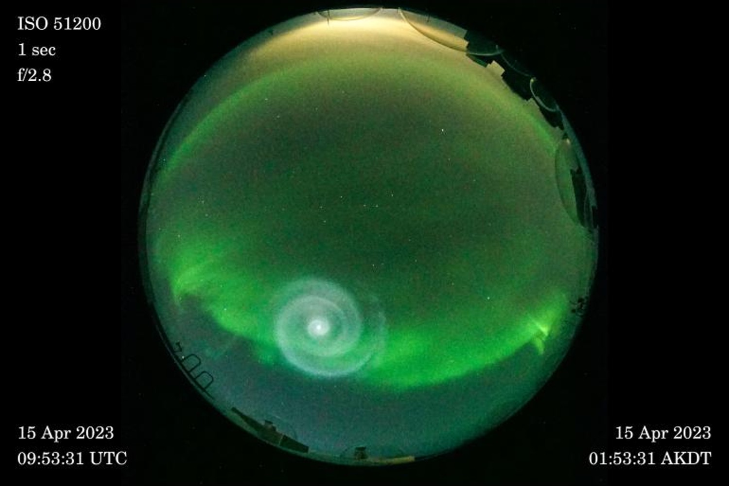 A spiral amid the northern lights in Alaska, which was apparently caused by a SpaceX rocket