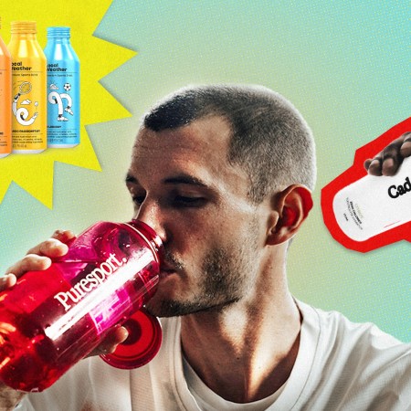 A man drinking a sports drink out of a bottle. If you're looking for a healthier alternative to Gatorade, we have options.
