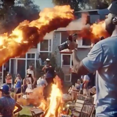 ai beer commercial with everything on fire