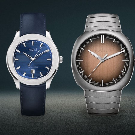 Several watches side-by-side in black, dark blue, brown and cyan.
