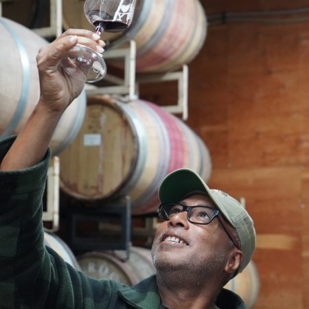 Bernie Williams making wine at Millbrook Winery.