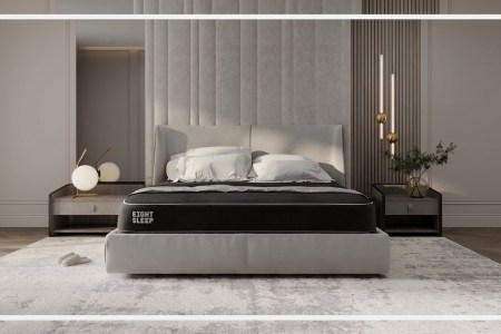 a stage photo of the Eight Sleep Pod 3 Mattress in a bedroom