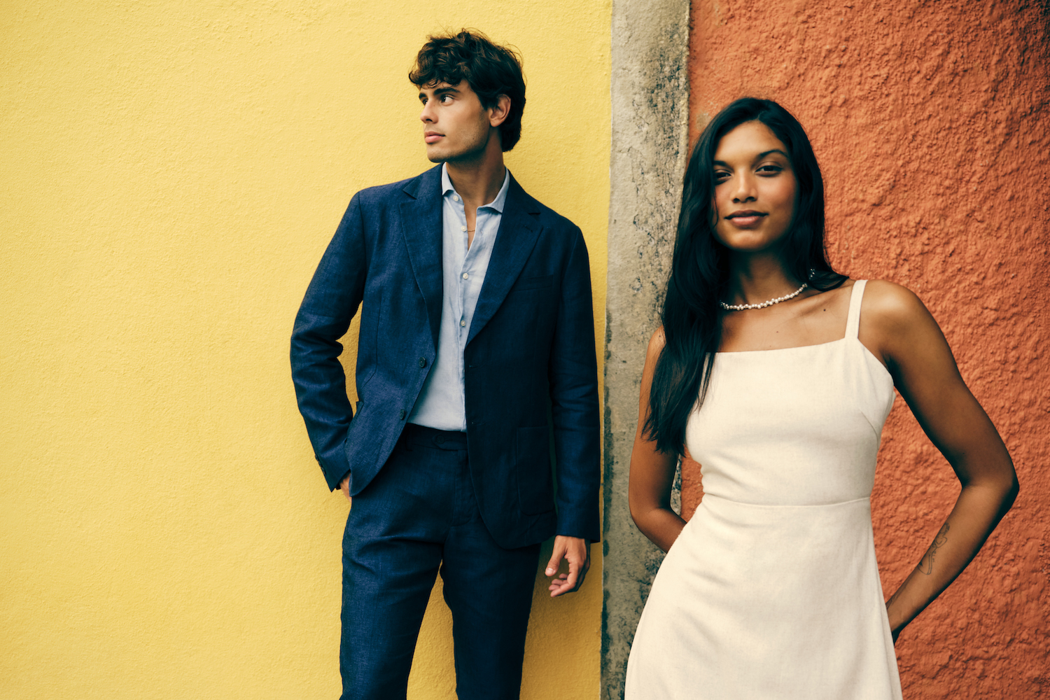 two models wearing clothes from the Frescobol Carioca x Matches collection