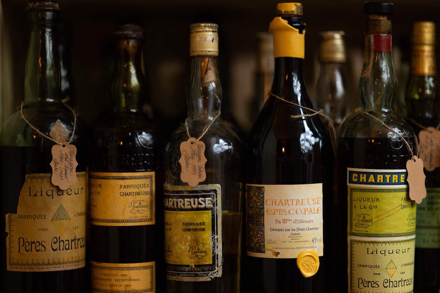 vintage bottles of chartreuse