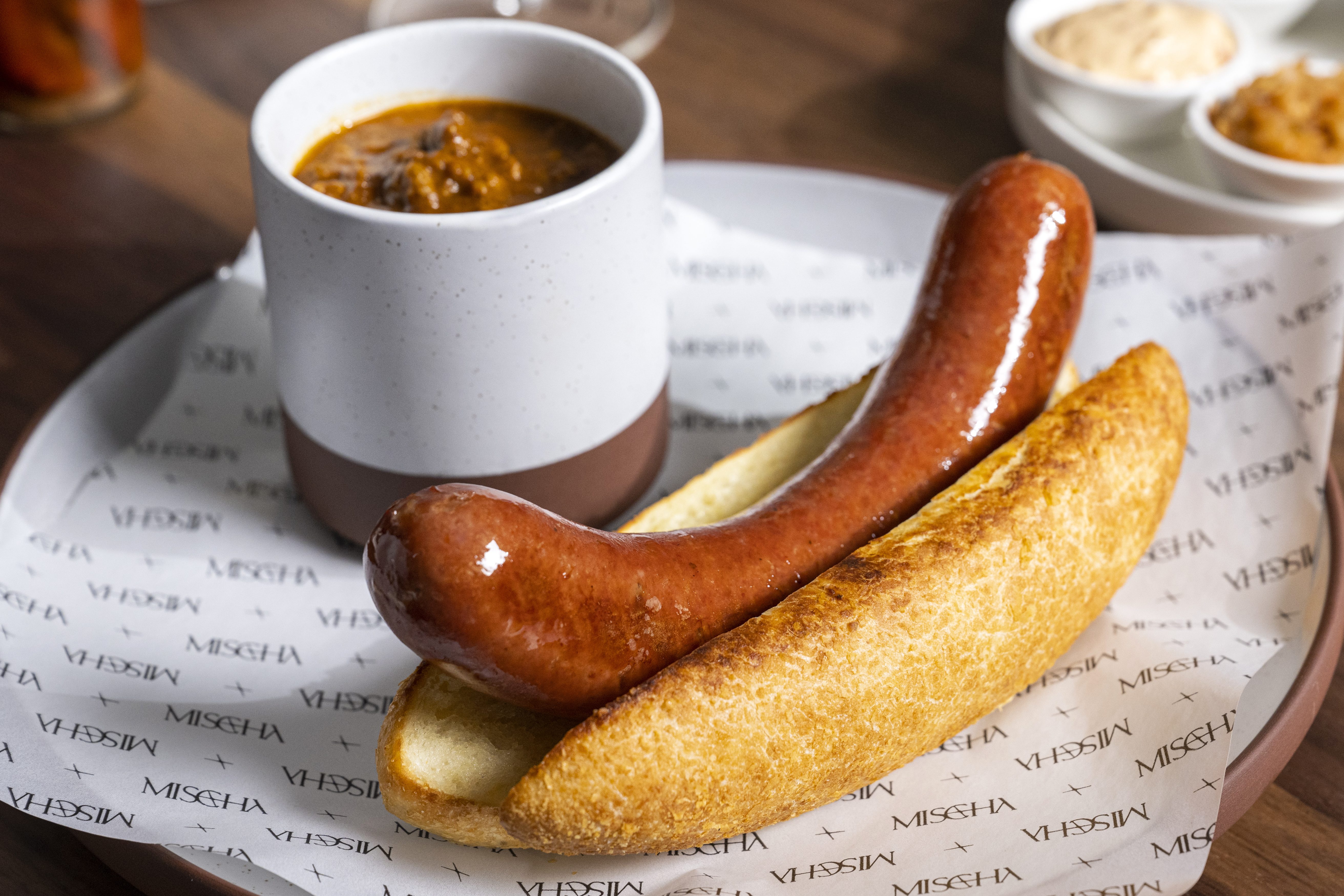 Mischa's hot dog with chili.