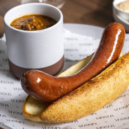Mischa's hot dog with chili.
