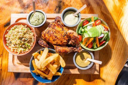 spread of food on a tray