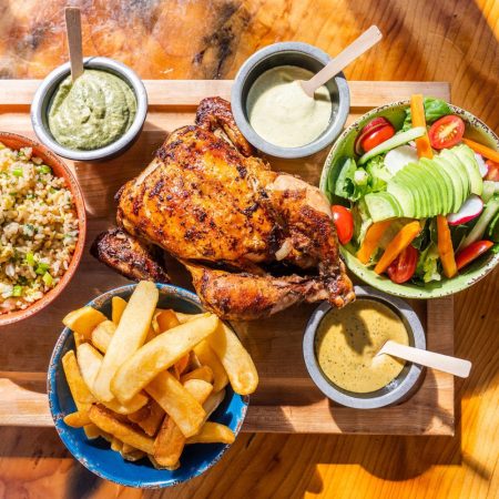 spread of food on a tray
