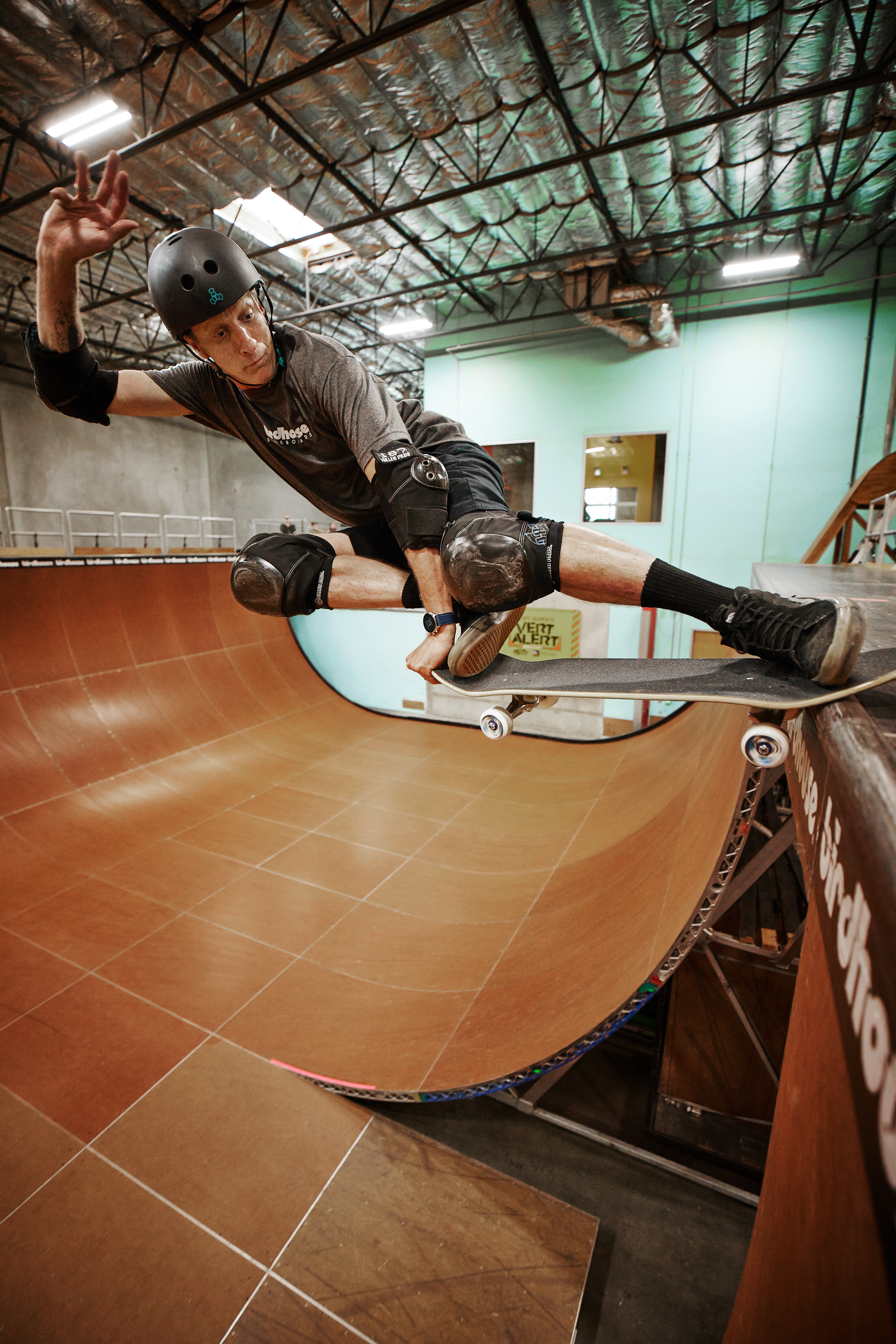 Tony Hawk with his skateboard.