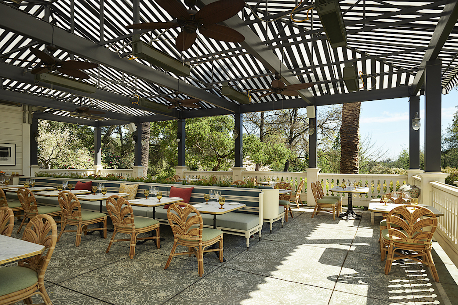 outdoor terrace with aesthetic sitting areas and rooftop view