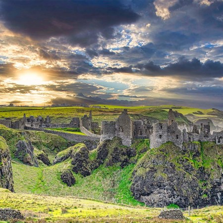 Rocky coastline with Dunluce Castle