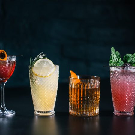 Cocktails in a row.
