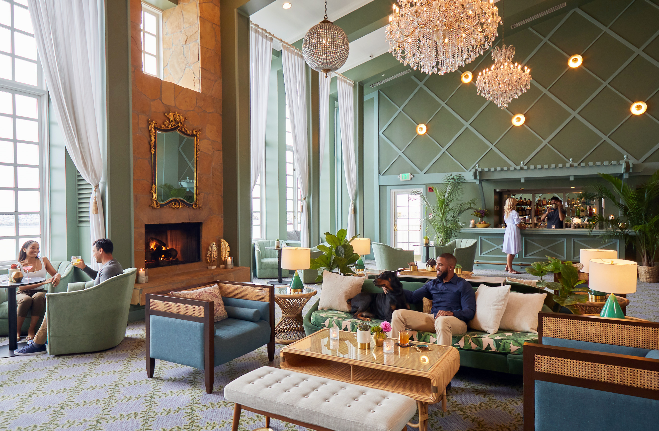 portofino hotel green colored waiting room