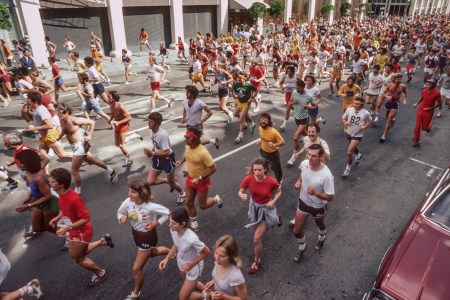 A photo of runners in San Francisco's Bay to Breakers race.