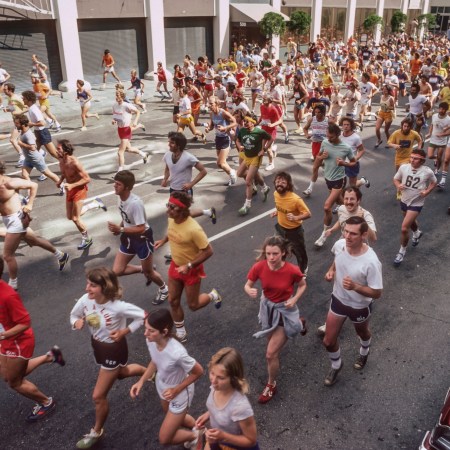 A photo of runners in San Francisco's Bay to Breakers race.