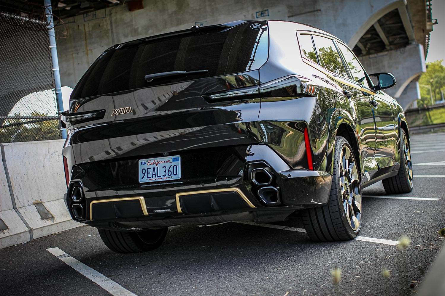 The rear end of the 2023 BMW XM SUV, which we test drove