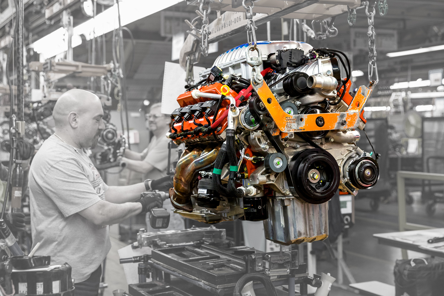 The monstrous Hellcat V8 getting ready for action at the Brampton Assembly Plant in 2016.