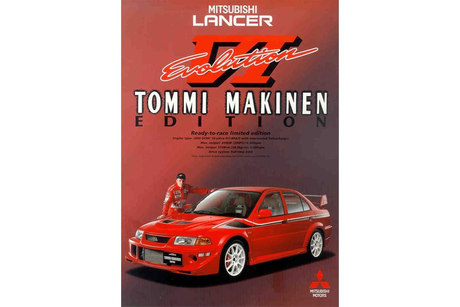 A magazine ad for the Mitsubishi Lancer Evolution VI Tommi Makinen edition