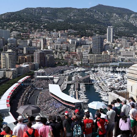 A general view showing Nyck de Vries of Netherlands driving the (21) Scuderia AlphaTauri AT04 during qualifying ahead of the F1 Grand Prix of Monaco at Circuit de Monaco on May 27, 2023 in Monte-Carlo, Monaco.