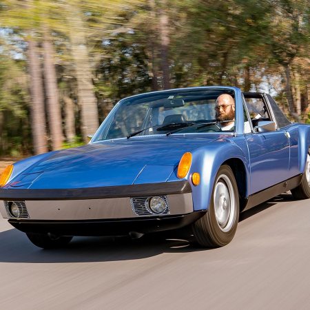 A Gemini Blue 1971 Porsche 914/6 M471 "Competition Option Group" sports car that's slated to sell at a Broad Arrow Auctions event in June 2023