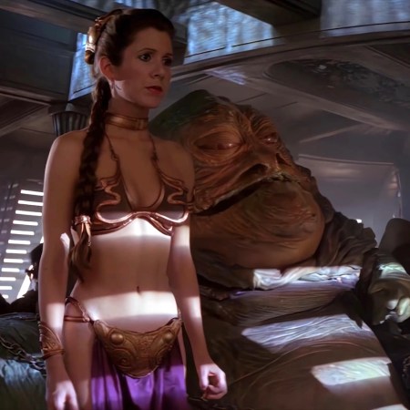 princess leia in slave costume chained to jaba the hut