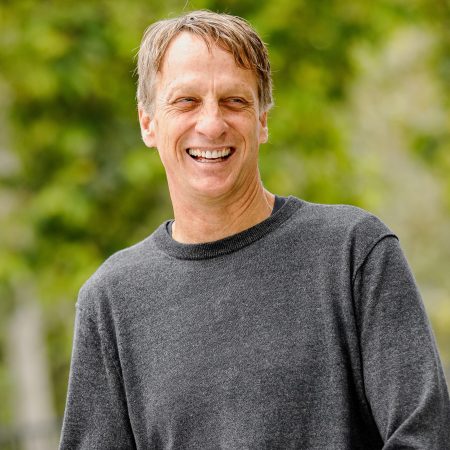 Tony Hawk with his skateboard.
