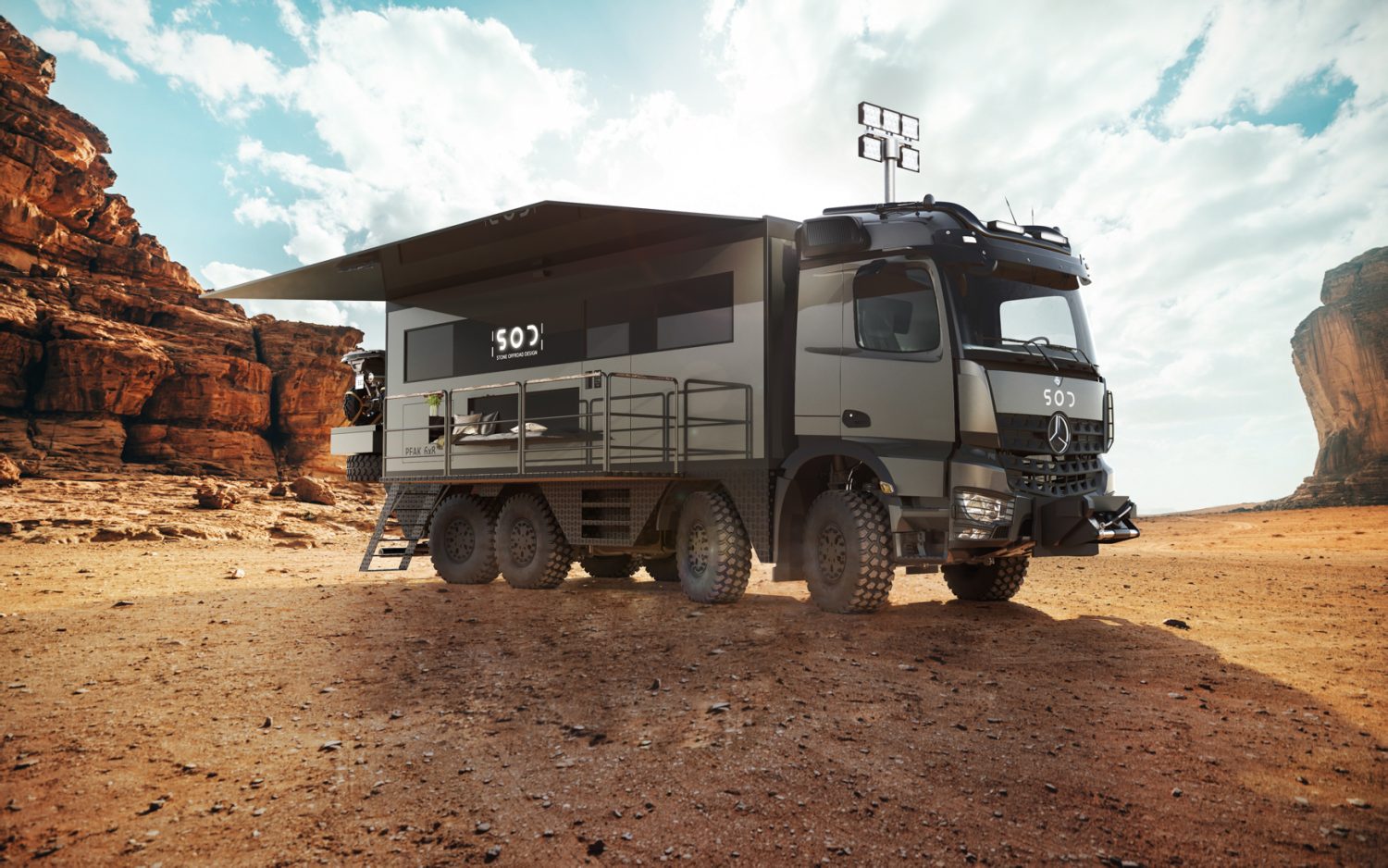 High-tech camping van in desert area