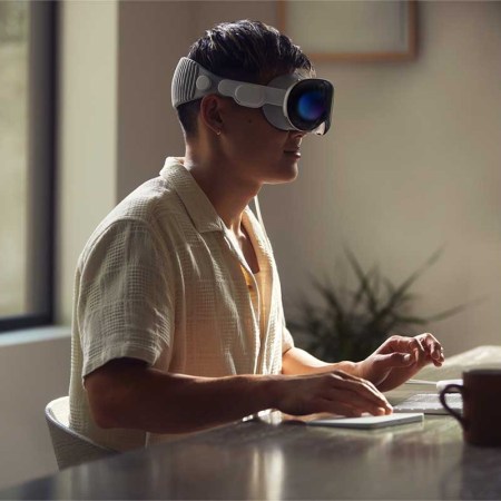 Man wearing Apple's new Vision Pro headset
