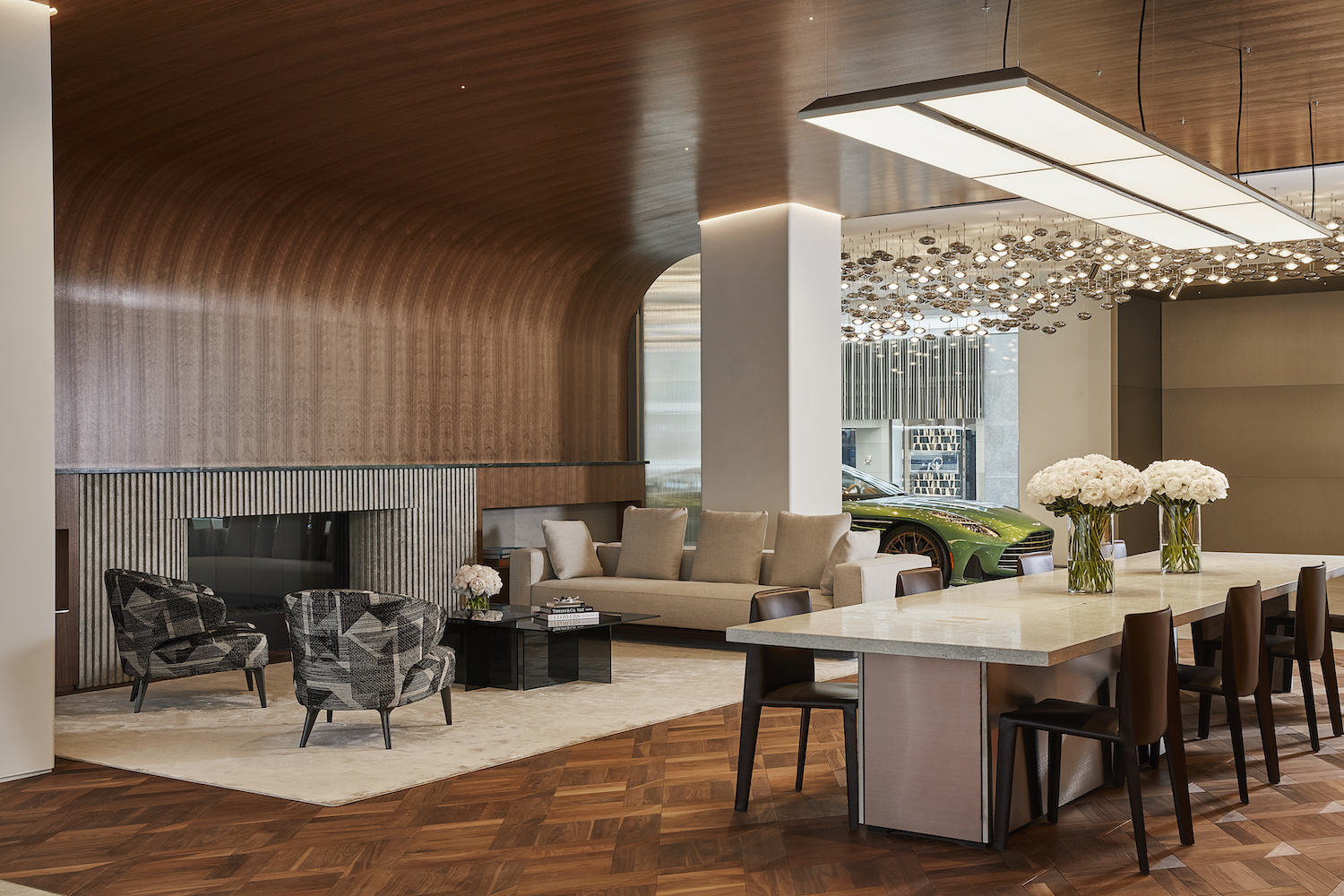 Interior lounge area of Aston Martin's new store.