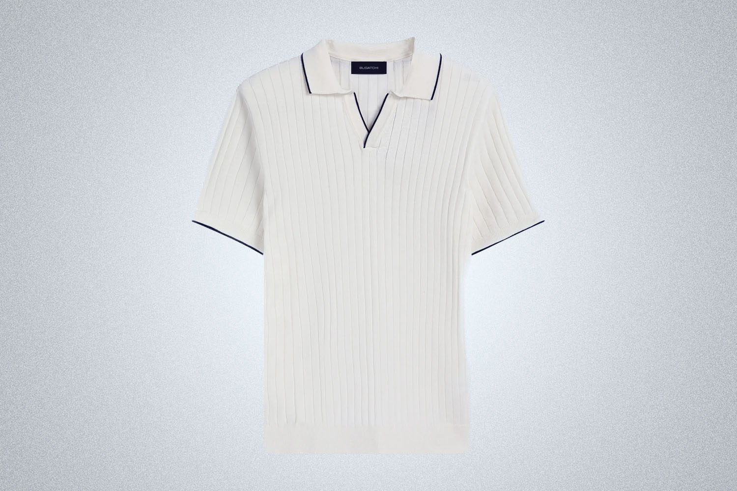 Bugatchi Rib Knit Short Sleeve Johnny Collar Sweater