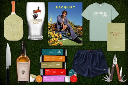 Father's day gifts collage on greenery background
