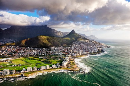 Sprawling view of Cape Town and the Mountains that frame it, Table Mountain and Lion's Head.