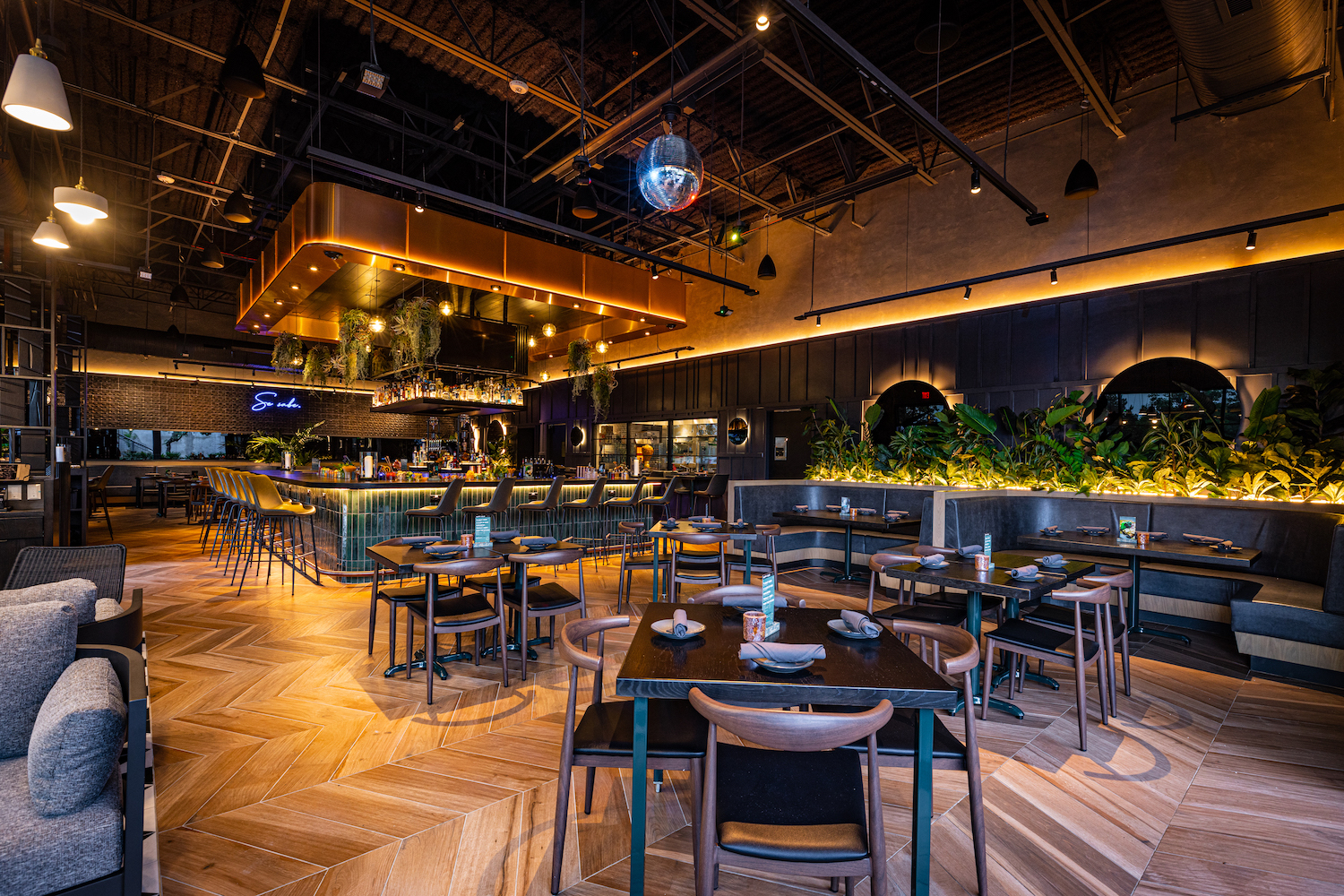nside bar and seating area at La Popular.