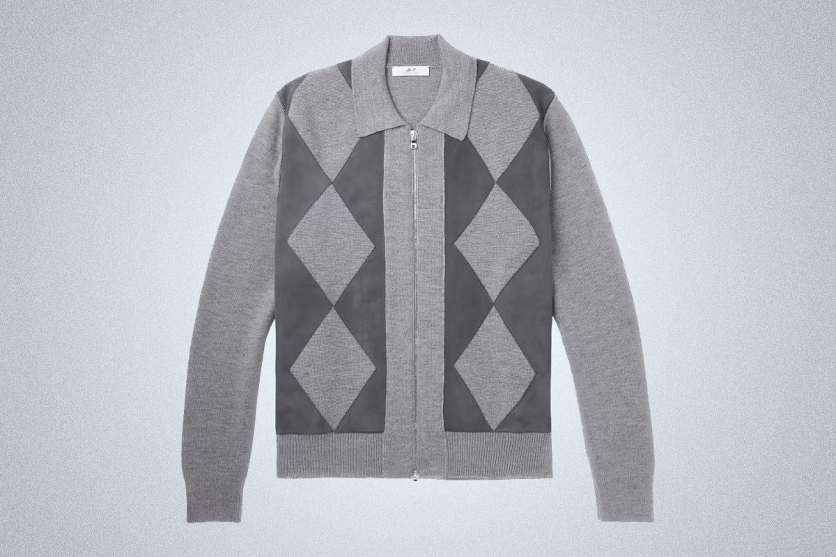 Mr Porter Suede-Trimmed Wool Zip-Up Cardigan