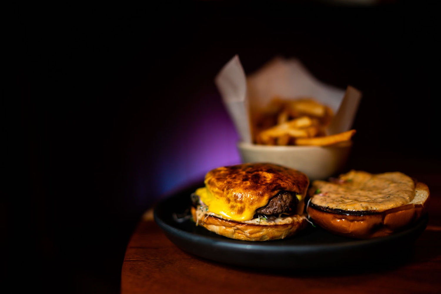 burger with fries