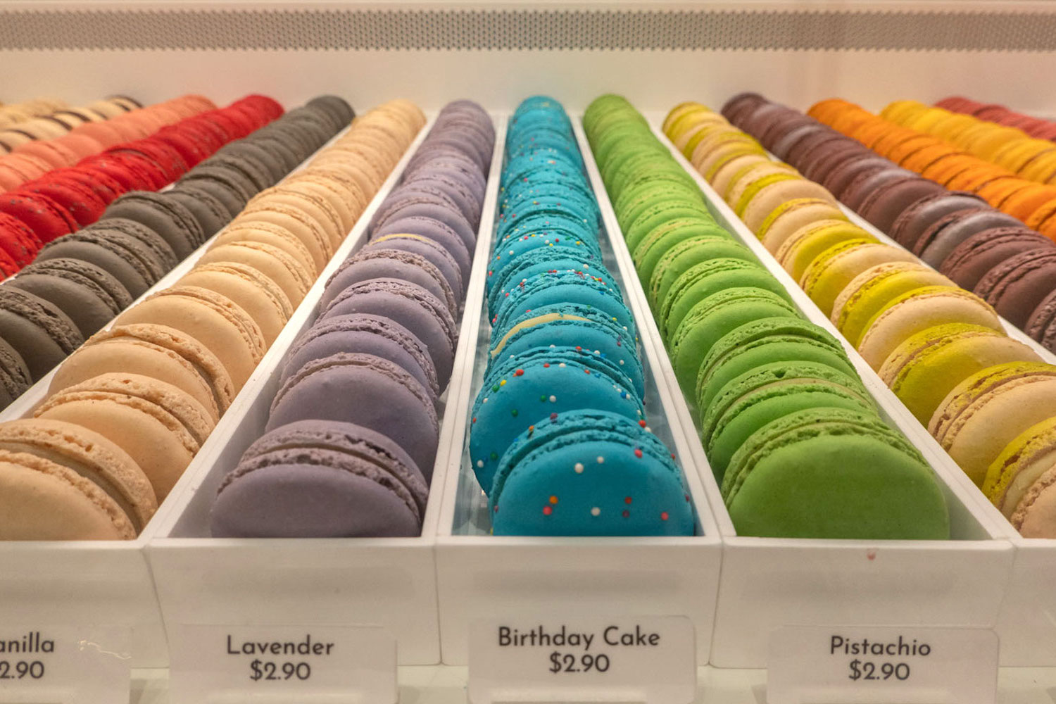 Lineup of macarons at Thierry Atlan