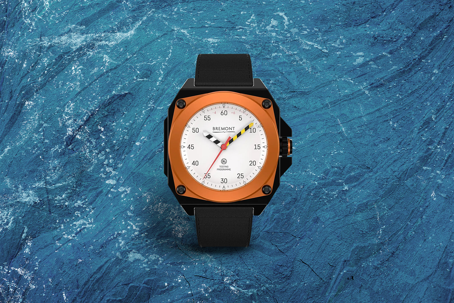 Black, white and orange watch