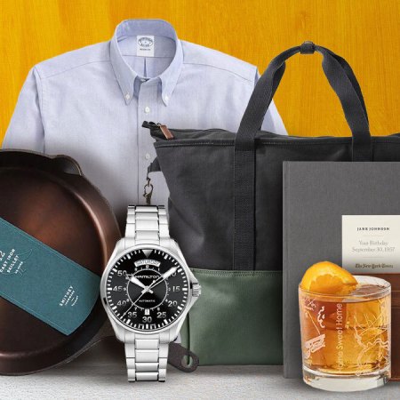 a collage of personalized Father's day gifts on a yellow background