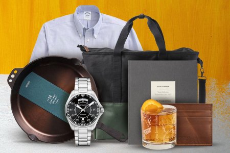 a collage of personalized Father's day gifts on a yellow background