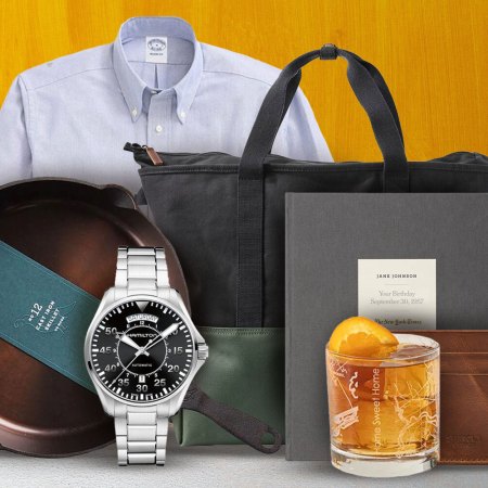 a collage of personalized Father's day gifts on a yellow background