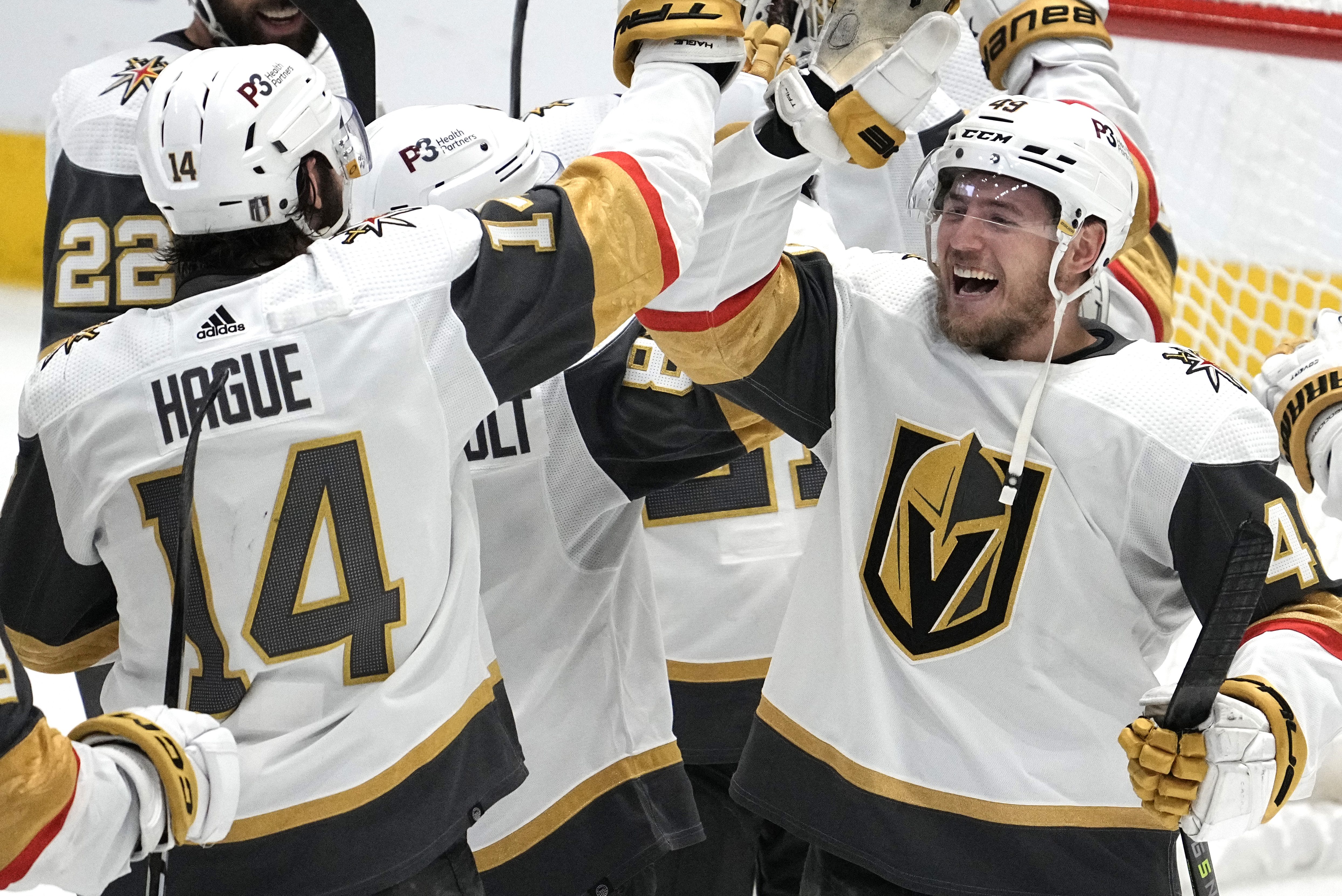 The Vegas Golden Knights celebrate after Game Six of the Western Conference Final.