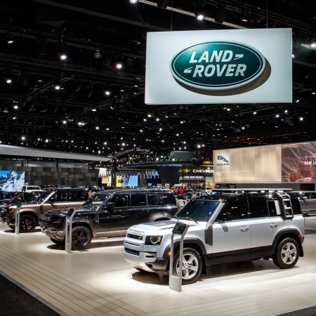 Jaguar and Land Rover displays at the 2019 Los Angeles Auto Show. The brand has rechristened itself JLR.